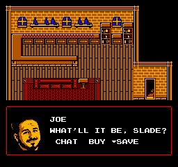 Inside Cafe Cappelli, Joe asks, &ldquo;What'll it be, Slade?&rdquo; His menu reads CHAT, BUY and SAVE, with the cursor on SAVE.