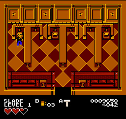 Slade stands on the left-hand switch in the Double Room. The other two switches are to his right.