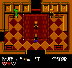 Slade faces the Garage Bruiser across the rug in the Enforcer's Den.